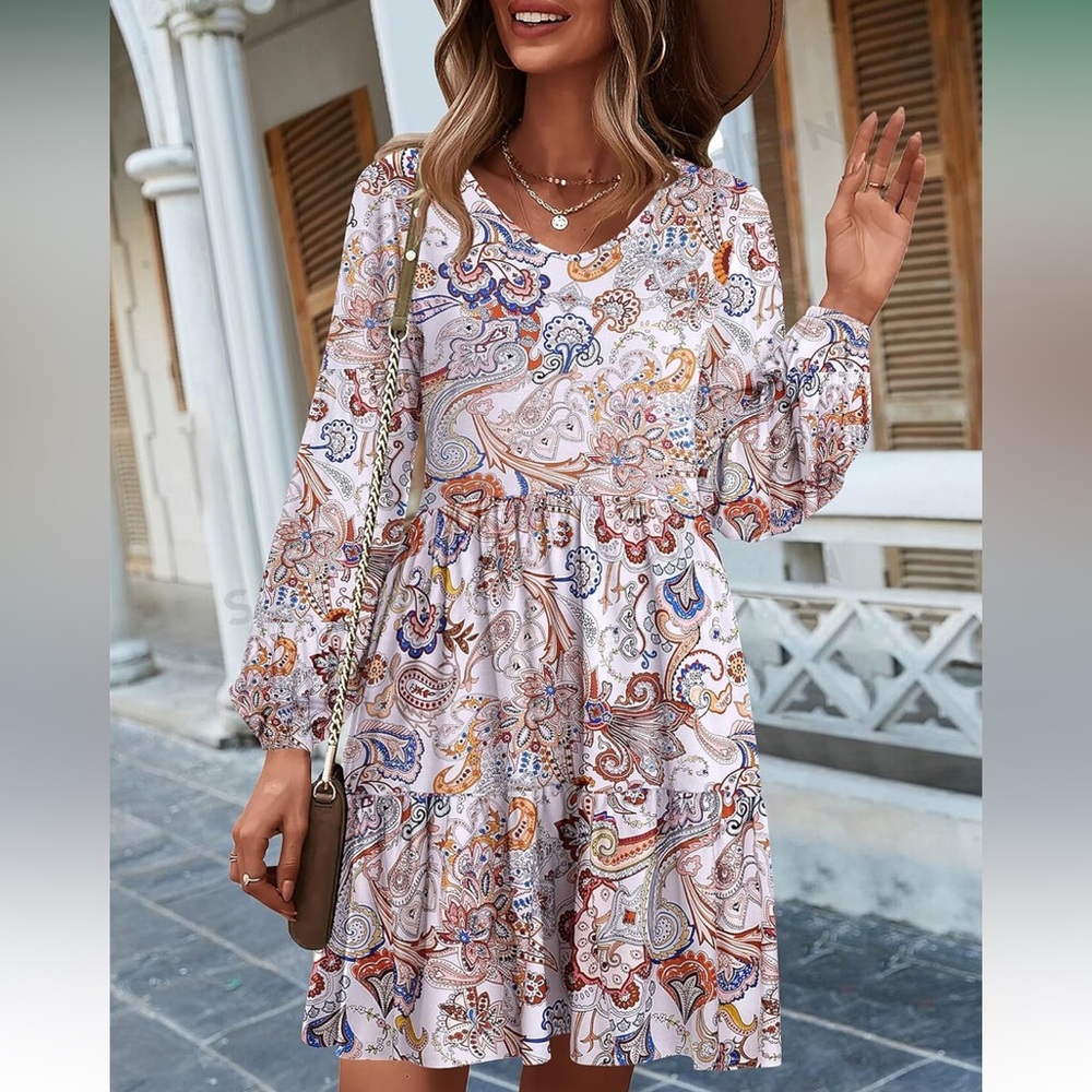 Elegant Paisley Long Sleeve Dress